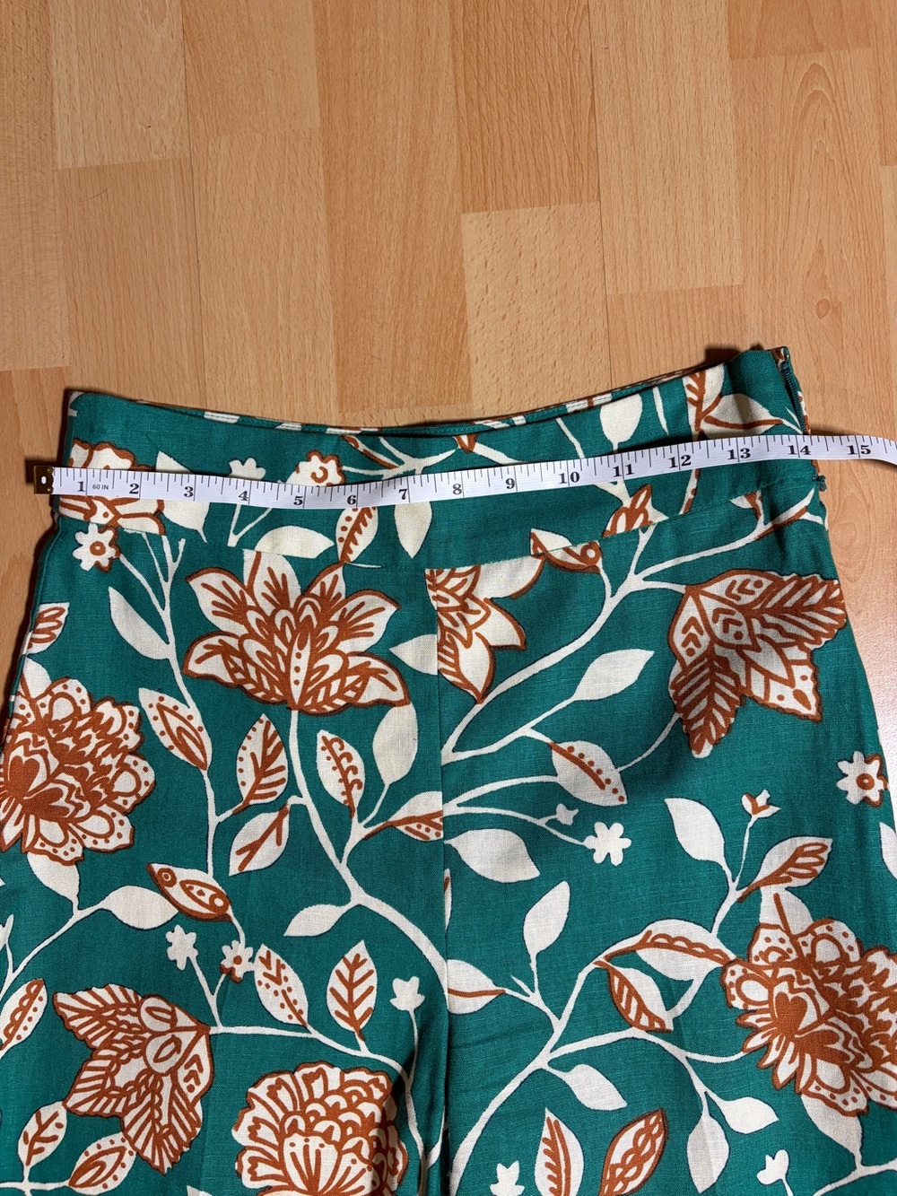 Sezane Baptisto Teal Cream Floral Linen Cotton Wide Leg Pant 6 - Picture 12 of 16
